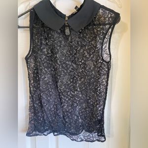 Lace black collared top